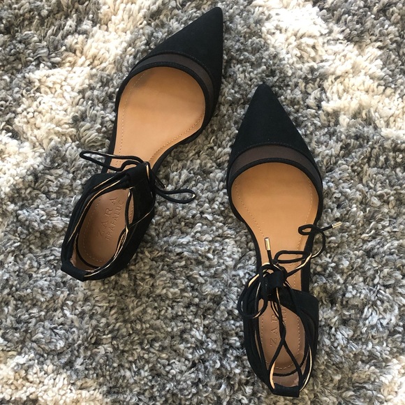 Zara Shoes - NWOT Zara Trafaluc Black Mesh With Ankle Tie Flats